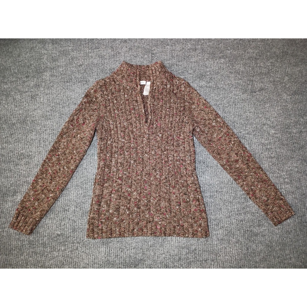 Vintage Liz Claiborne Women's Brown Marled Quarter Zip Sweater Size Large